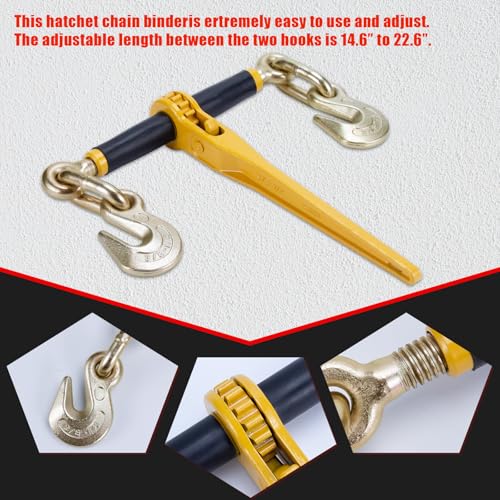 Image of 3 /8-1 /2 inch Ratchet Load Binder G70 9200Lbs for Flatbed Trailer, 4Pk | G70 steel binder, 9200lbs working load, grab /slip hooks, zinc-dichromate rust-proof, secures cargo on flatbed /trailer, 4pk