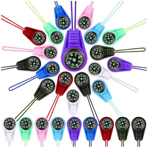 27PCS Mini Compass for Kids Hiking Small Compass Keychain Bulk, Cute Kids Scout Pocket Compasses for Party Favor Survival Kits Watchband Bracelet Necklace Keychain (9 Colors)
