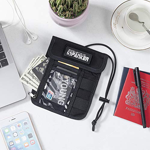 Image of EXCELLENT ELITE SPANKER Passport Holder Nylon Neck Pouch RFID Blocking Travel Neck Wallet ID Card Organizer Pouch with Neck Lanyard(Black)