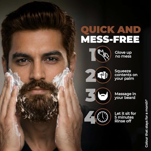 Image of BEARDO Beard & Hair Shampoo Color | Natural Brown | 100% Grey Coverage | 5 Minute Hair Colour | Ammonia Free | With Natural Actives | No Stain Beard Colour | 20ml X 5
