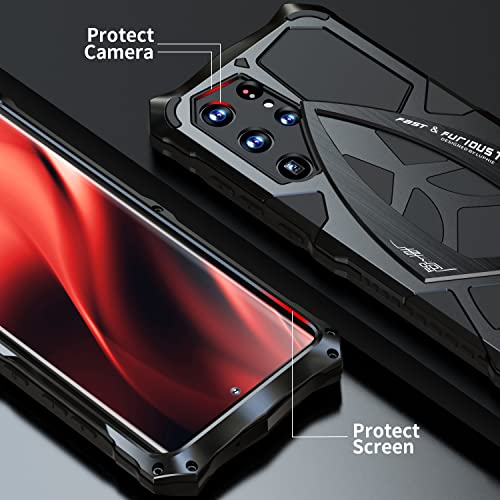 Image of Lunivop For Samsung Galaxy S23 Ultra Case Metal Hard Phone Case Back Cover Para Screw With Camera Protection Heavy Duty Metalicas Military Grade Black