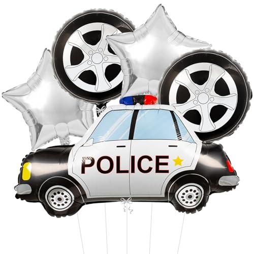 Image of Rozi Decoration Police Car Foil Balloon Set for Birthday Decoration, Kids Party, Theme Party Decor, Police Theme Balloon Decoration for Boys, Multicolor Party Balloon (Pack of 5 Pcs)