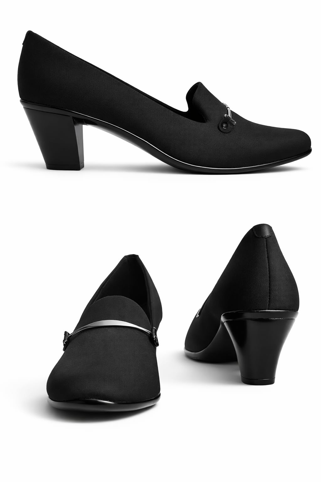 Hey LaVida Women's Block Heel Loafer, Black Suede, Slip-On Formal Shoe with Gold Metal Detail, Cushioned Insole, Anti-Slip Sole-picture-11