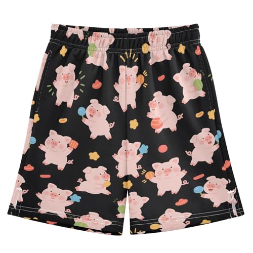 Funny Pink Pigs Boys Active Basketball Shorts Lightweight Summer Sports Shorts with Pockets for Kids