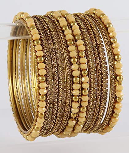 Image of NMII Metal with Zircon Gemstone, Pearls and Beads Studded Glossy Finished Bangle Set For Women and Girls