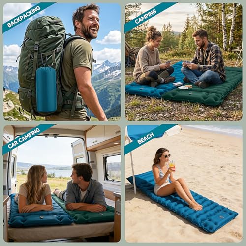 Samopompująca się karimata kempingowa 9,5 cm, 200 x 69 cm, kemping ultralekka nadmuchiwany materac z poduszką pod głowę, wodoszczelna mata kempingowa, mata do spania na plażę, do namiotu