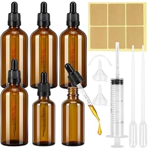 Ambar Frasco Cuentagotas 50ml 100ml, 6 Piezas Botellas de Vidrio Ámbar con Pipetas Cuentagotas, Cuentagotas Cristal para Perfumes Aceites Esenciales Aromaterapia Laboratorio