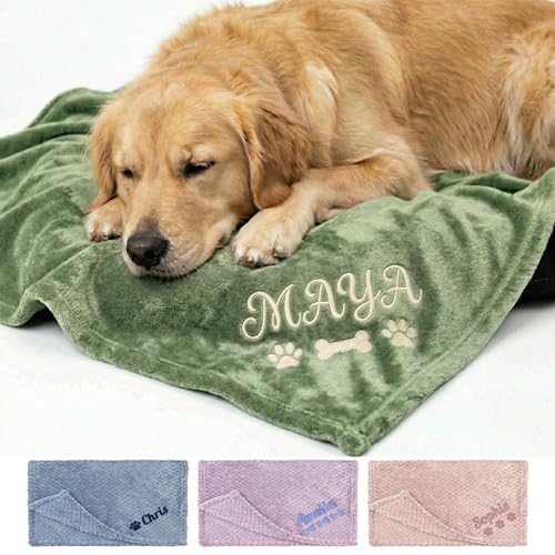 Personalized Dog Blanket with Embroidered Name - Premium High-Density Custom Pet Throw for Cats & Puppies - 15 Colors 3 True Sizes - Soft Fleece Couch Protector & Memorial Gift