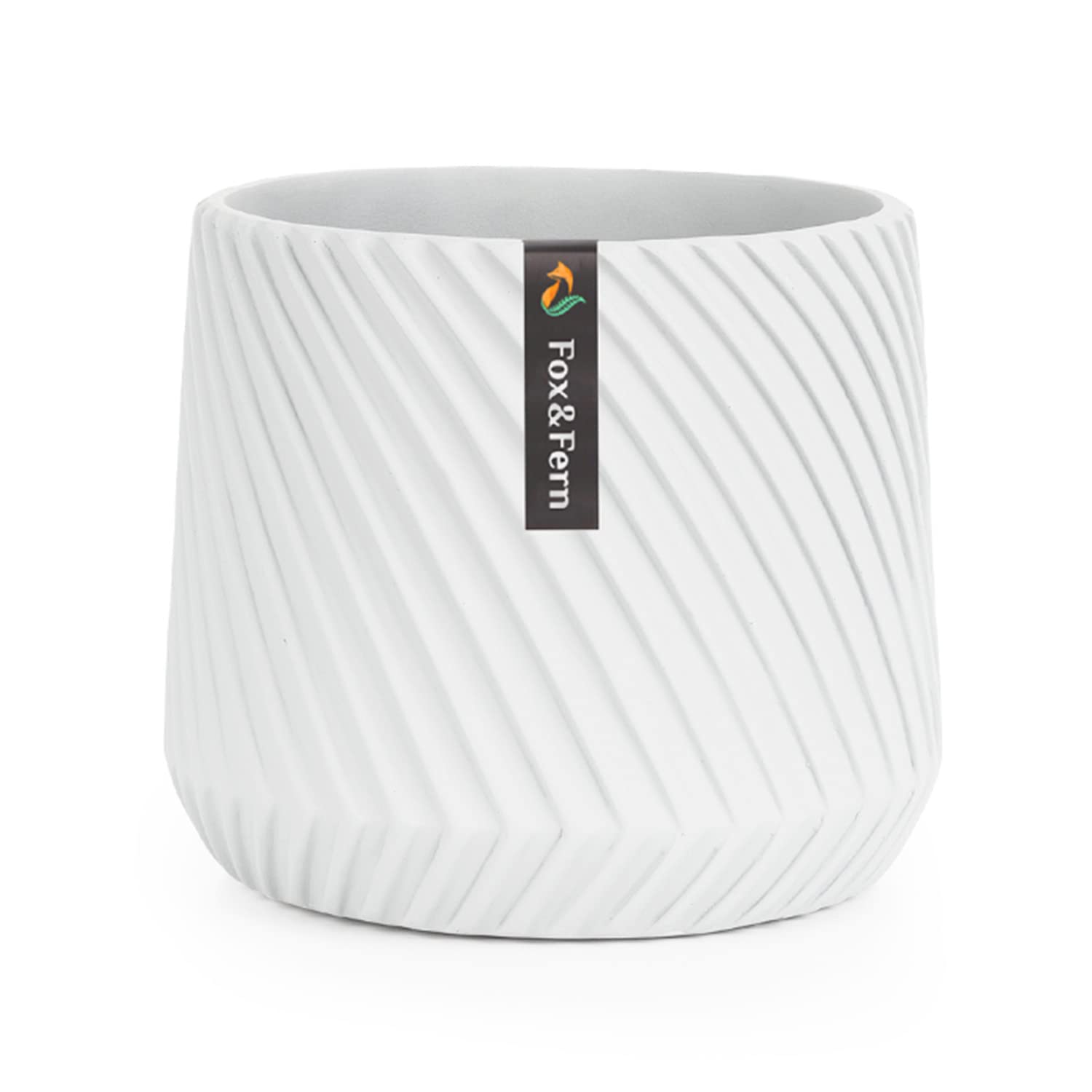 Fox & Fern Weiße Pflanzgefäße für Zimmerpflanzen (2er-Set) – Premium-3D-Textur, Polystein, 20,3 cm und 25,4 cm, moderne weiße Blumentöpfe für drinnen und draußen, glatte Innenseite, leicht