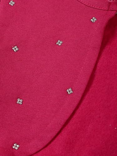 Image of KiddoPanti Girls Fleece Crop Length Shrug | Cotton Poly Fleece Fabric |Sequin Patch on Chest | Front Open Pearl Button Closure | Crop Length, Full Sleeve | Lightweigth & Breathable Girls Shrug