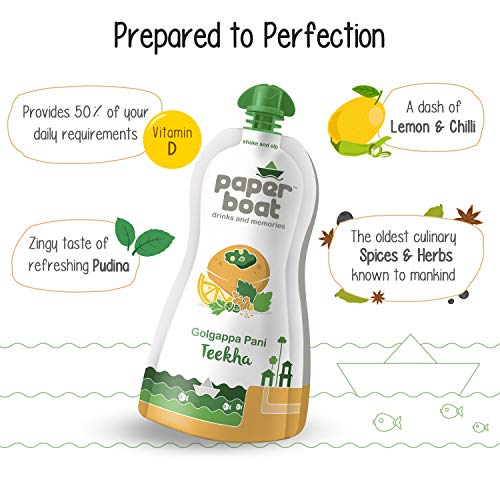 Image of Paper Boat Pani Puri Pellets, Ready to Fry, No Added Colours and Preservatives (400g) + Golgappa Pani Teekha, Ready to Drink or with Pani Puri, No Added Preservatives and Colours (Pack of 6, 200 ml)