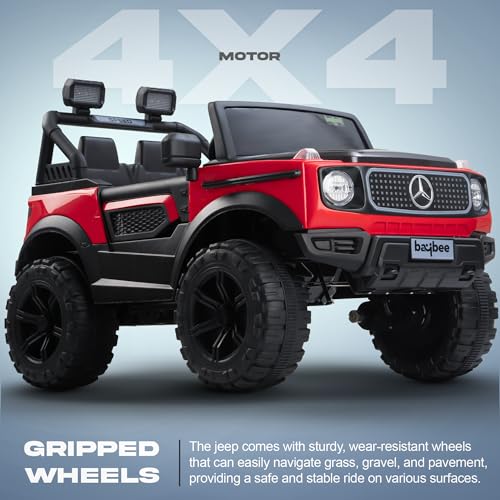 Image of Baybee Benzie 4x4 Battery Operated Jeep for Kids, Ride on Toy Kid Car with RGB Windshield Light & Music | Baby Big Battery Cars | Electric Jeep Car for Kids to Drive 2 to 6 Years (Red)