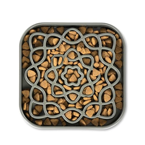 Messy-Mutts-Interactive-Square-Slow-Feeder-Cool-Grey-8-Cup-11-x-11-Square-Puzzle-Slow-Feeder-for-Dogs-Enrichment-Food-Dish-for-Slow-Eating-Bloating Messy Mutts Interactive Square Slow Feeder Cool Grey 8 Cup 11 x 11 Square Puzzle Slow Feeder for Dogs Enrichment Food Dish for Slow Eating Bloating