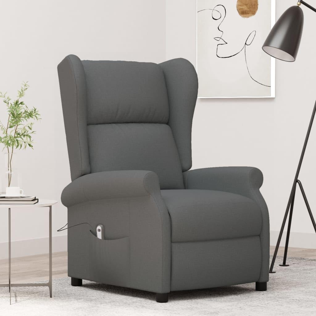 Genérico Sillón orejero reclinable eléctrico de Tela Gris Oscuro,Sillas,Sillones-3098320
