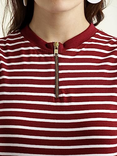 Image of Miss Chase Women's Comfortable Round Neck Sleeveless Striped Midi Bodycon Dress with Zipper