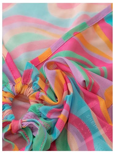 WDIRARA Girl's Rainbow Wave Print Fitted Shirt Bell Long Sleeve Tees Cutout Tie Front Crop Top4