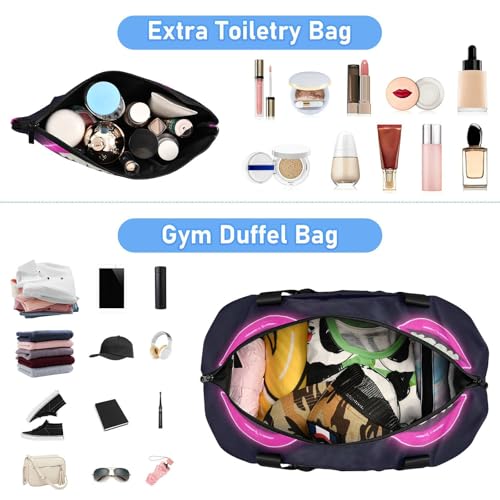 Pink Fluorescent Neon Lips Tote Bag Weekender Duffel Bag with Adjustable Strap for Gym 2 Pcs Set4
