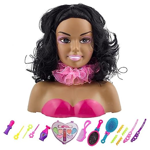 African American Black Styling Doll Head Girls Playset with Beauty and Fashion Accessories