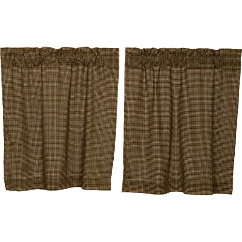 VHC-Brands-Tea-Cabin-Rustic-36x36-Green-Plaid-Tier-Pair-Rod-Pocket-Cotton-Kitchen-Window-Curtains VHC Brands Tea Cabin Rustic 36×36 Green Plaid Tier Pair Rod Pocket Cotton Kitchen Window Curtains
