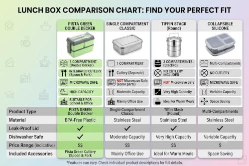 Image of Double Decker 3 Compartment Lunch Box for School & Office, Lunch Box with Cutlery and Lid,Microwave Safe Lunch Boxes | Pista Green - 1400 ML