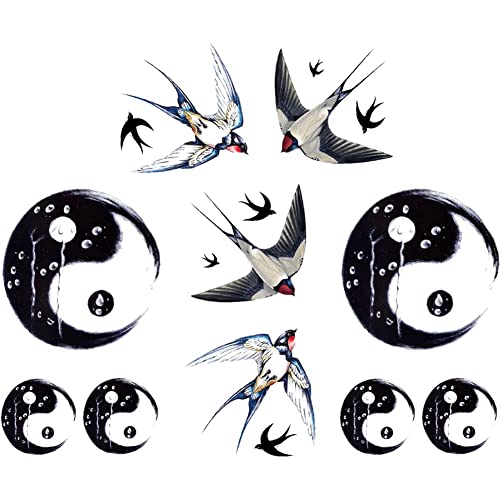 vepoty Tatuaggi temporanei 4 Fogli Adesivi Tatuaggi Finti Impermeabili Yin Yang Gossip Tattoo per Uomini Adulti Donne