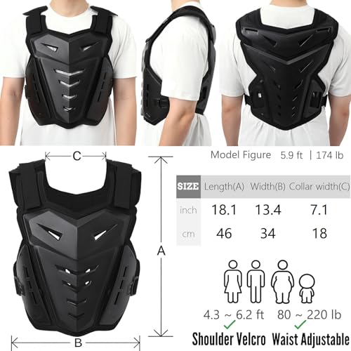 Leichte Brustpanzer-Motorrad-Schutzweste, Dirtbike-Reiten, Off-Road-Rennen, Radfahren, Skifahren, Motocross, Erwachsene, Kinder, Protektor-Shirt, Jacken für Straßenrad, Herren-Rückenschutz (schwarz)