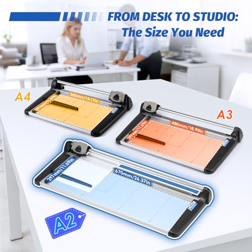 Image of Rotary Paper Trimmer, 15 Sheets Heavy Duty Paper Trimmer, 670mm(26.37 inch) Cutting Length, Commercial Grade Rotary Paper Cutter for Home /Office /School, Black & Silver