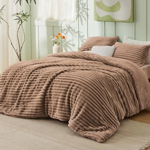 Image of Bedsure King Fluffy Comforter Set - GentleSoft 3 Pieces Luxury Fleece Warm Taupe Bedding, Cozy Room Decor Aesthetic, 1 King Bed Comforter (104 inchx90 inch) and 2 Pillowcases (20 inchx36 inch)