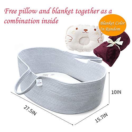 ICEBLUE HD Moses Basket Cotton Rope Specious Newborn Cradle Bassinet Baby Nest Bed Travel Bed Baby Shower Gift with Portable Handles (Grey Color) - Thumbnail 3