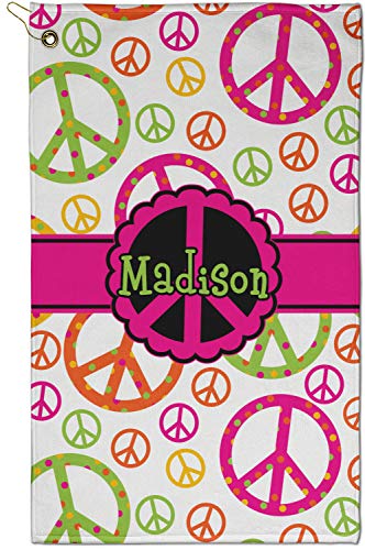 RNK Shops Personalized Peace Sign Golf Towel - Poly-Cotton Blend - Small w/Name or Text