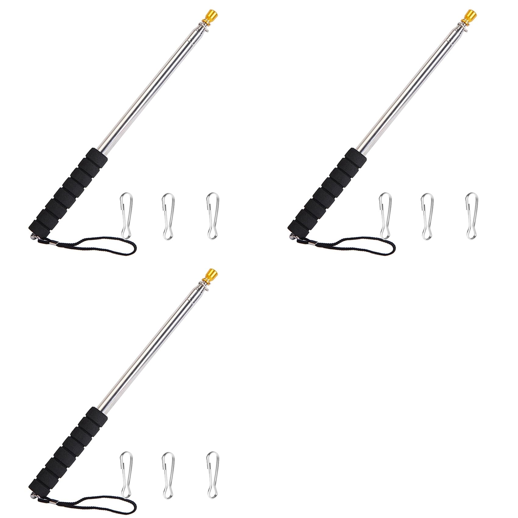 Jnchdghwa Black 3Pcs 9.8Ft Telescopic Flag Pole,Stainless Steel Handheld Portable Extendable Retractable Flagpole With Anti-Slip Grip