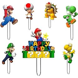 Topper Schoner Yuemuop 7 Piezas Decoración de la Parte Superior de la Ttorta, Decoración para Tarta de Super Mario, Suministros de Decoración de Pasteles Cake Topper, Adornos de Cumpleaños para Bebé Niña Niño