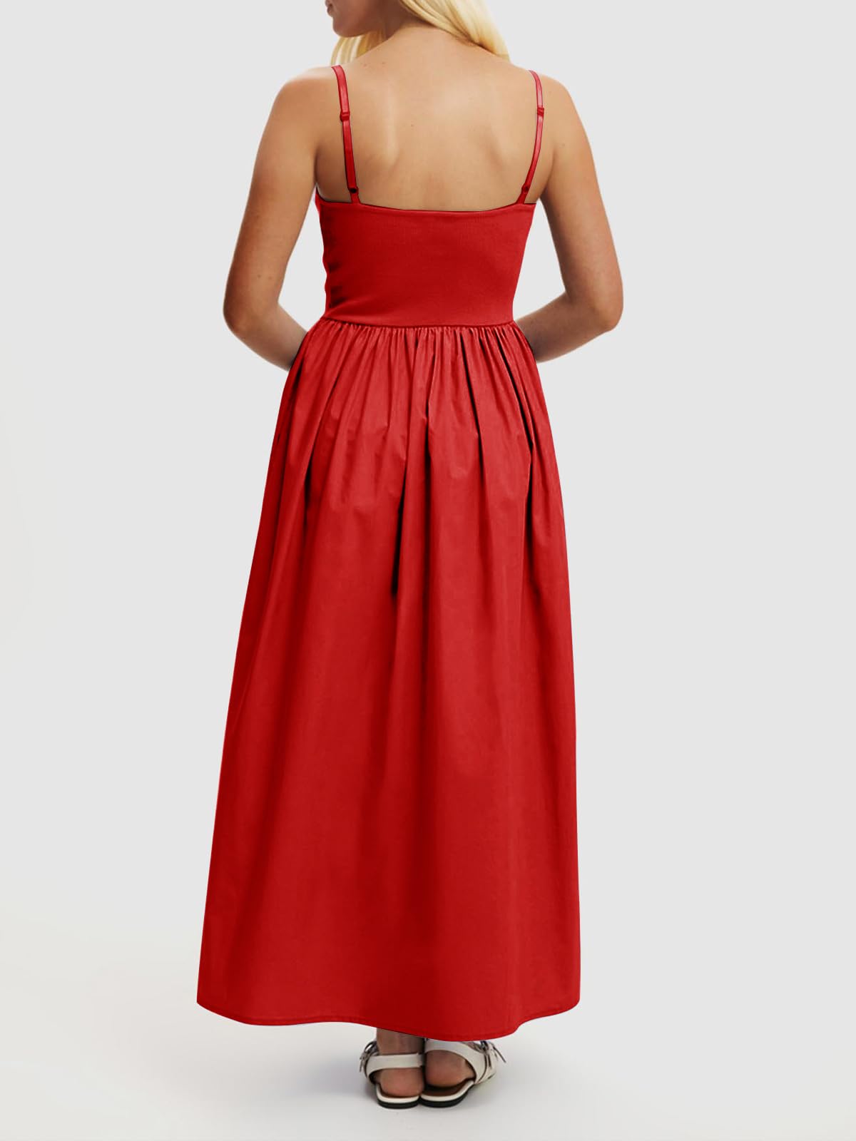 Mieazom Vestido largo sin mangas con cuello en V y bolsillos para mujer, corte entallado, casual, de verano, con tirantes delgados, para vacaciones
