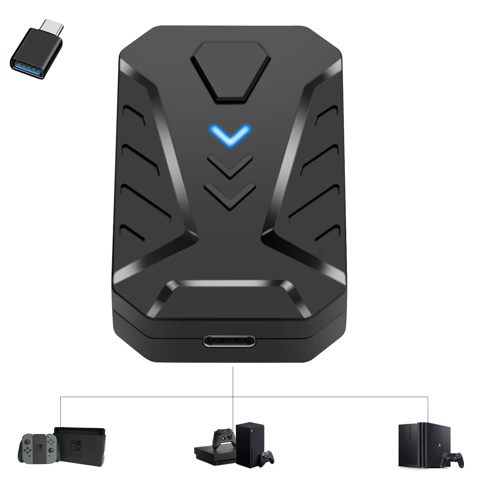 JosoKeyboard and Mouse Adapter for Xbox One/Xbox Series/Xbox 360 Console, keyboard and Mouse Converter for NS Switch, PS4/PS3, USB Adapter Support Custom Mapping and Burst Fire Setting