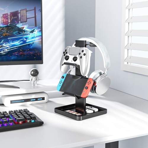 Josmimic Upgraded Headphone Stand & Controller Holder – Metal Headset Hanger with Bottom Storage for Headphones, Game Controllers of Switch, iPad, PS5/PS4, and Mobile Devices - Image 3