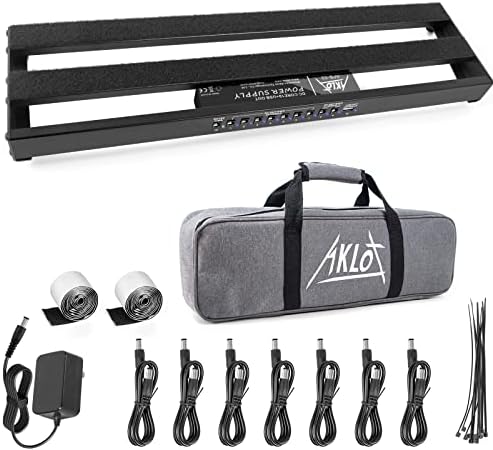 Guitar Pedal Board,AKLOT Pedal Board with Built-in Power Supply Effect Pedalboard Aluminium Alloy 19" x 5" Black APB-03 with Bag, Pedal Cable, Velcro