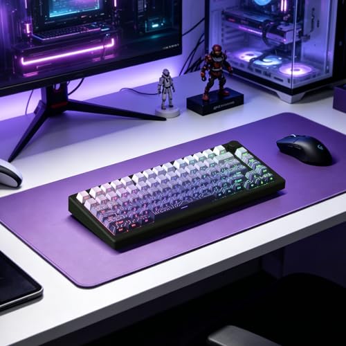 Image of dagaladoo White /Purple Keyboard keycaps,Double Shot PBT keycaps Topographic | Shine Through custom key caps,Side Print,Cherry Profile keycaps for most MX switch Mechanical Keyboard
