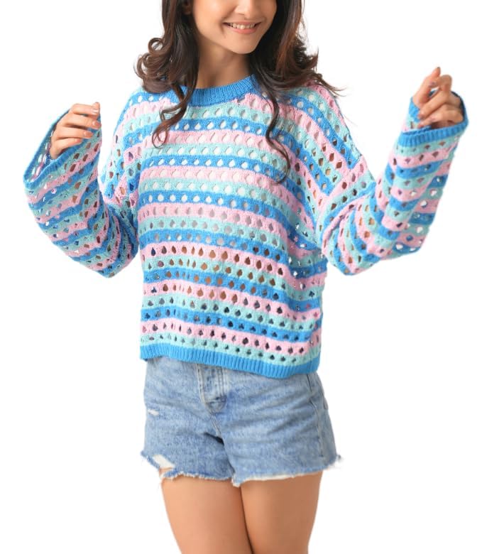 Novelle Hollow Out Crochet Tops for Women (XL Size) | Open Knit Sweater for Both Spring and Summer | Crew Neck, Full Sleeves, & Open Stitch Sweaters for Women | Pull Over Sweaters Womens Beige