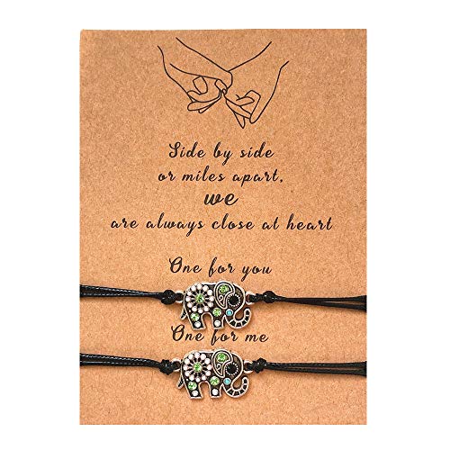 2 Pcs Pinky Promise Distance Bracelets Beautiful Butterfly Elephant Flower Matching Bracelets for Couples Family Women Men Teens Girls Boys Sisters Best Friends (Elephant)
