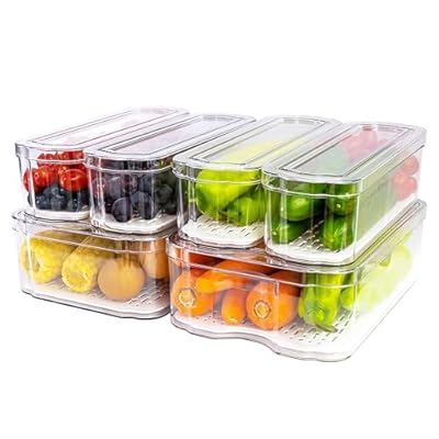 SMRCAD Fridge Organizers and Storage, 6 Pack Clear Freezer Organizer Bins with Lids for Kitchen, Pantry, Refrigerator, Food, Fruit, Vegetable Storage