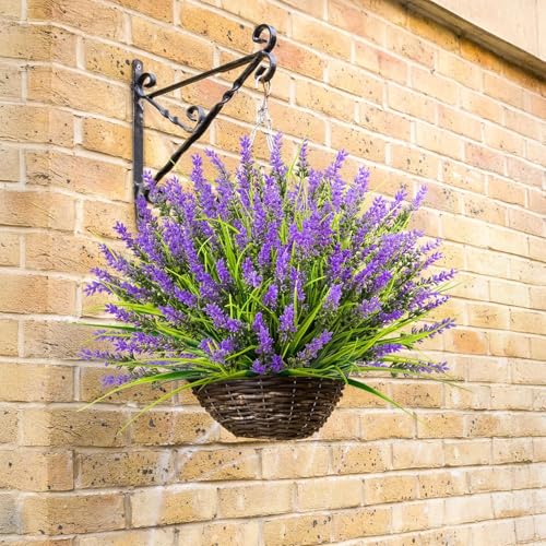 N&T NIETING 6 Bundles Artificial Plants Outdoors, UV Resistant Fake Monkey Grass Shrubs with Flowers No Fade Faux Plants Arrangement for Garden Patio Hanging Planter Home Decorations(Purple) - Image 3