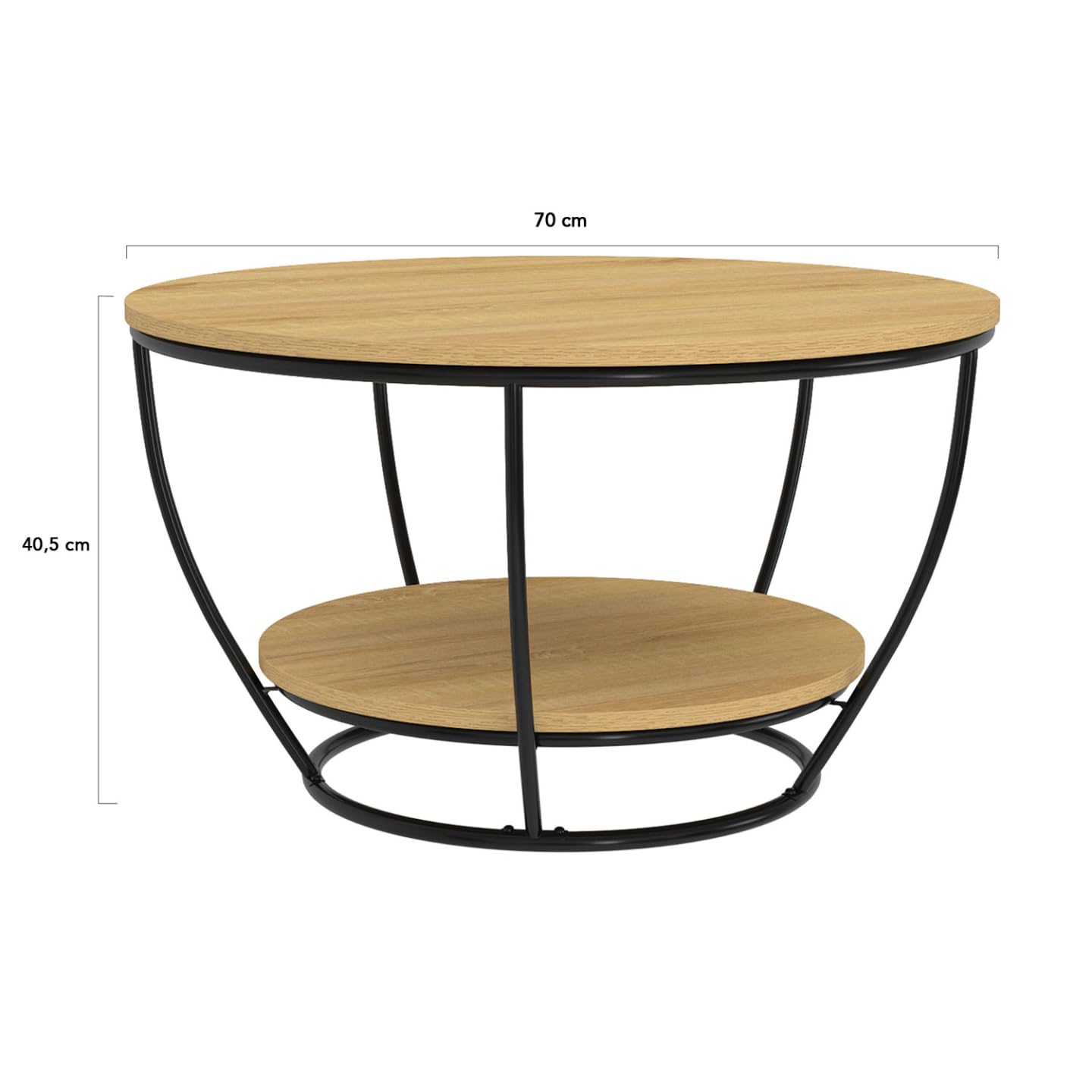 IDMarket – Mesa baja con cable, doble bandeja redonda Detroit 70 cm, diseño industrial