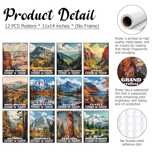Vintage National Park Posters Set, 11 x 14 Inch Nature Wall Art