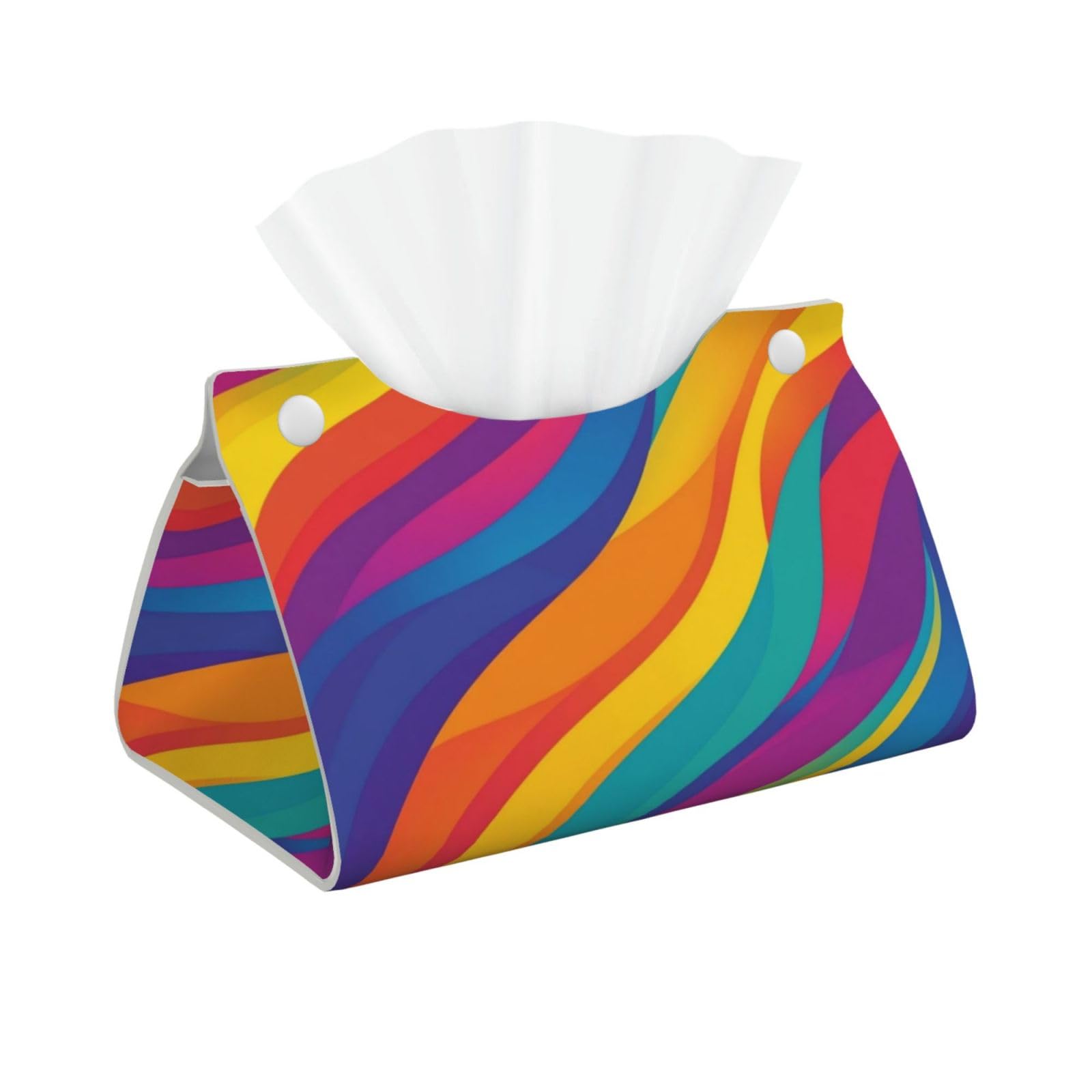 Colorful Textured Patterns Rectangular Leather Tissue Box Cover, Folding Facial Tissue Holder Dispenser for Car