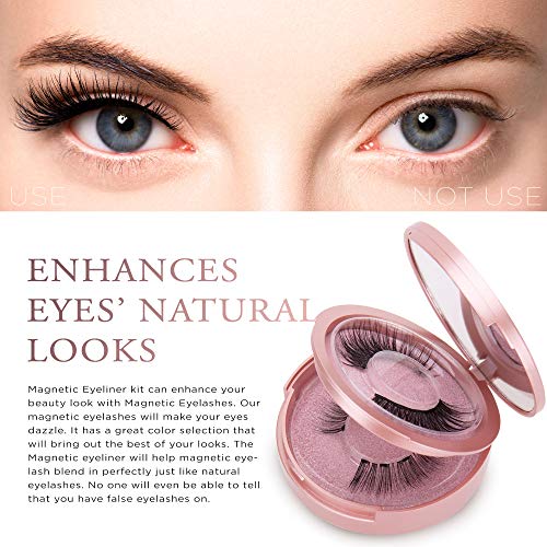 Magnetic Eyelashes with Magnetic Eyeliner Kit, with Applicator and Mirror for Easy Application, 2 Pairs