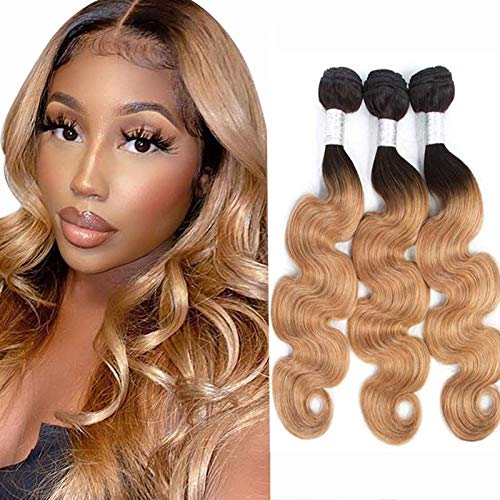 Ombre Two Tone Honey Blonde Body Hair 3 Bundles Long Body Weave Brazilian Hair Soft Remy Human Hair 300g Full Head 20 22 24 inches for Women