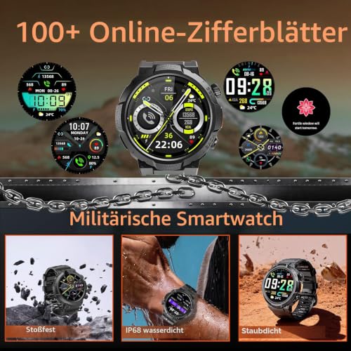 Soudorv Smartwatch Herren, 1000mAh Smart Watch mit Telefonfunktion, Militär – Ansicht 6