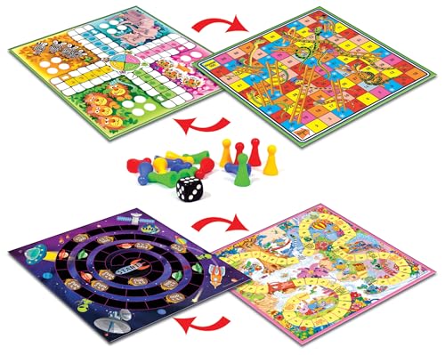Image of Frank Four Games in One | Classic Board Game Set for Kids Ages 5 & Up | Family Games for Boys & Girls | Includes Snake & Ladder, Ludo and More | Fun Indoor Game for Adults & Kids | Gift Option