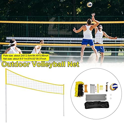 Professional Volleyball Net and Ball Set, Folding Tennis Net Set with Adjustable Height Steel Poles, Strong Nylon Net, PU Volleyball and Carrying Bag, Easy Setup, for Beach, Grass Park, Backyard