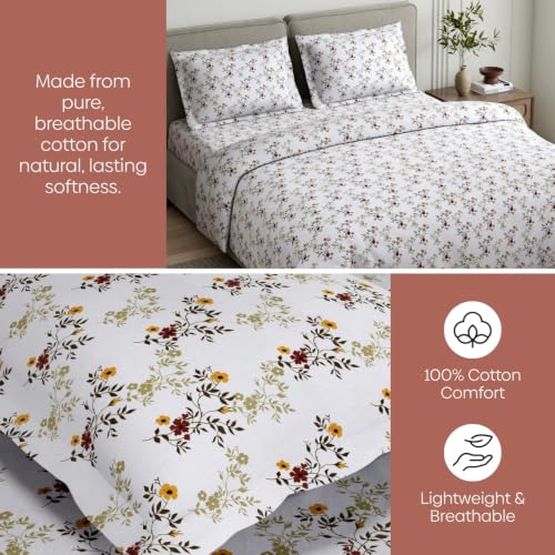 Image of Haus & Kinder Double Bed Bedsheet for Queen Size Bed with 2 Pillow Covers 90 Inch x 100 Inch | Premium Soft & Silky Pure Cotton 144 TC Flat Double Bedsheet | Secret Garden Mustard